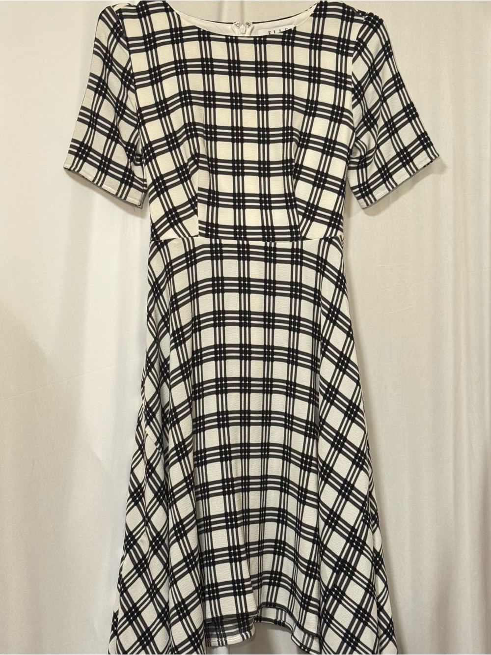 Elle Black and White Plaid Fit-and-Flare Dress